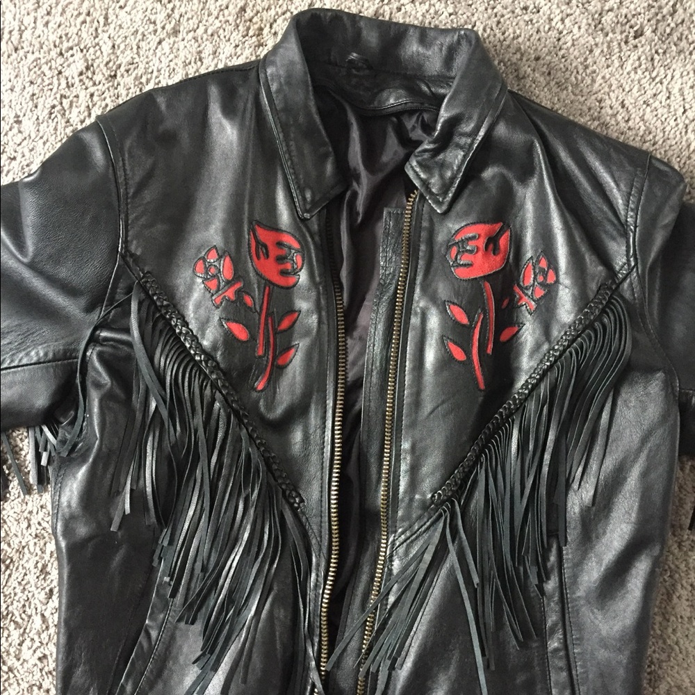 Leather jacket with fringe